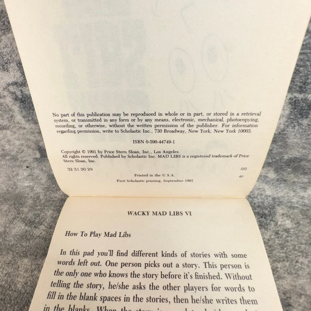 Wacky‎ Mad Libs VI Roger Price Leonard Stern Scholastic 1991 Vintage Word Game